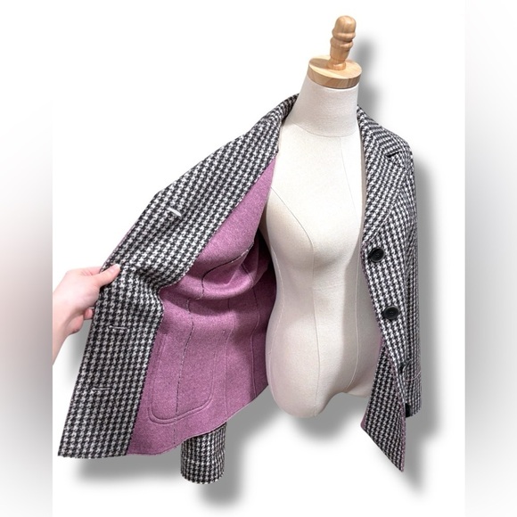 MaxMara Weekend Wool Cashmere Houndstooth Brown  Double Breasted Blazer Coat - Picture 5 of 13